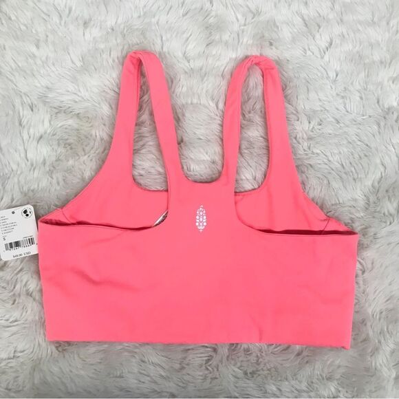 FREE PEOPLE MOVEMENT Square Neck Sports Bra Neon Coral Pink Size Medium New - Picture 4 of 9